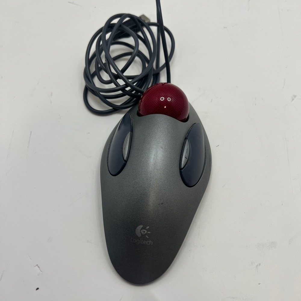 Logitech Marble Mouse USB Trackball T-BC21 Grey Red Ambidextrous Wired T-BC21